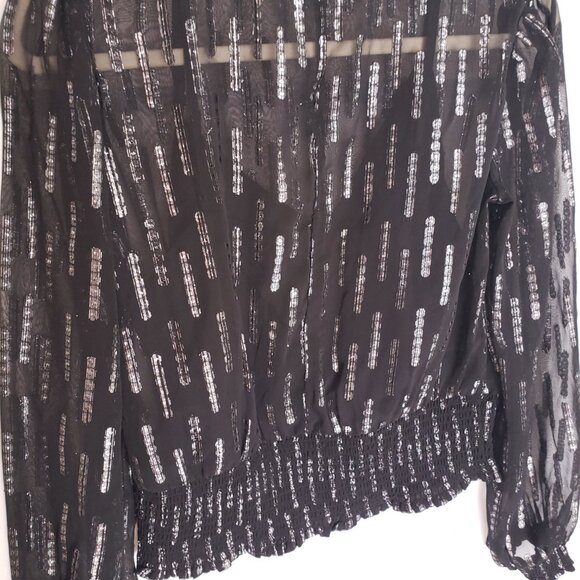Express Women Black Mock Neck Long Sleeve Sheer Pattern Blouse Size M - Picture 13 of 13